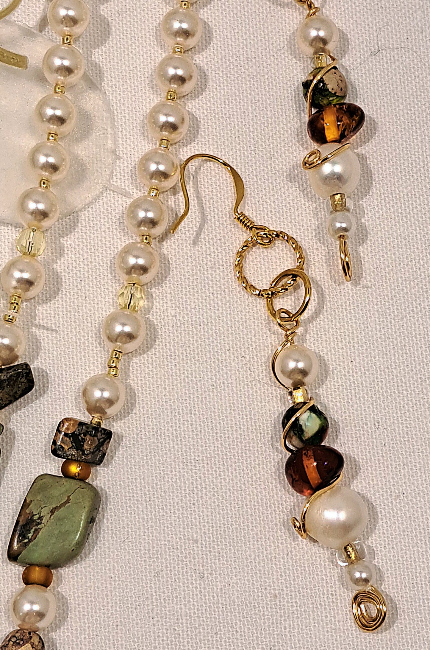 Layered Pearl, jasper, carnelian and vintage beaded necklaces and earring set