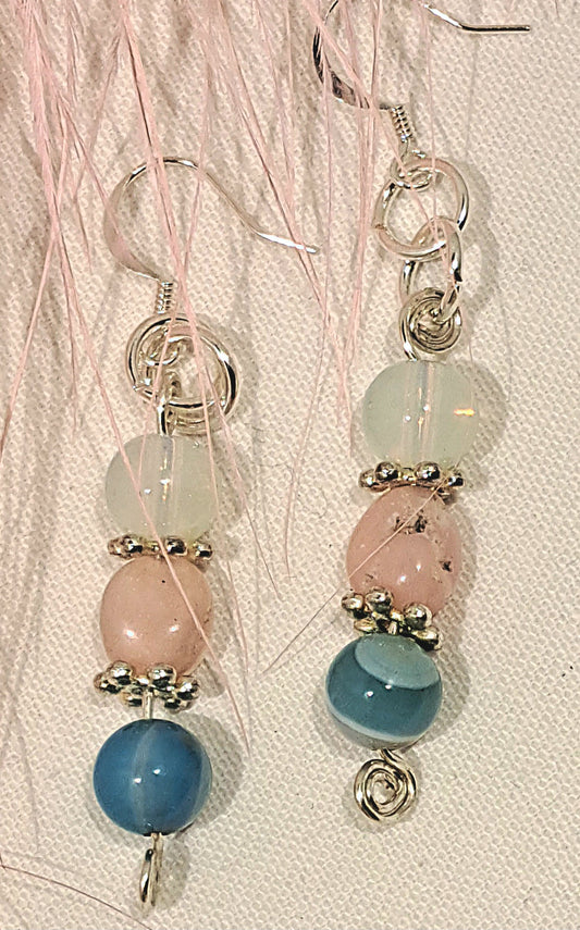 Ladies Free form opal striped blue agate and moon stone necklace and earring set.