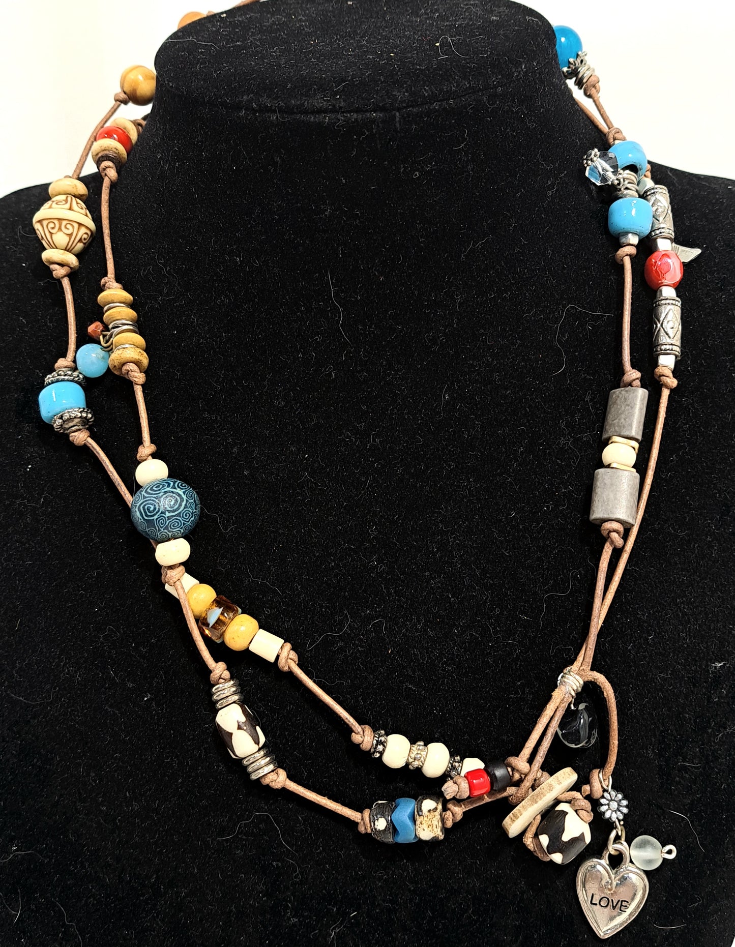 CRAZY CHAIN Necklace and bracelet Love charm focal on buff leather