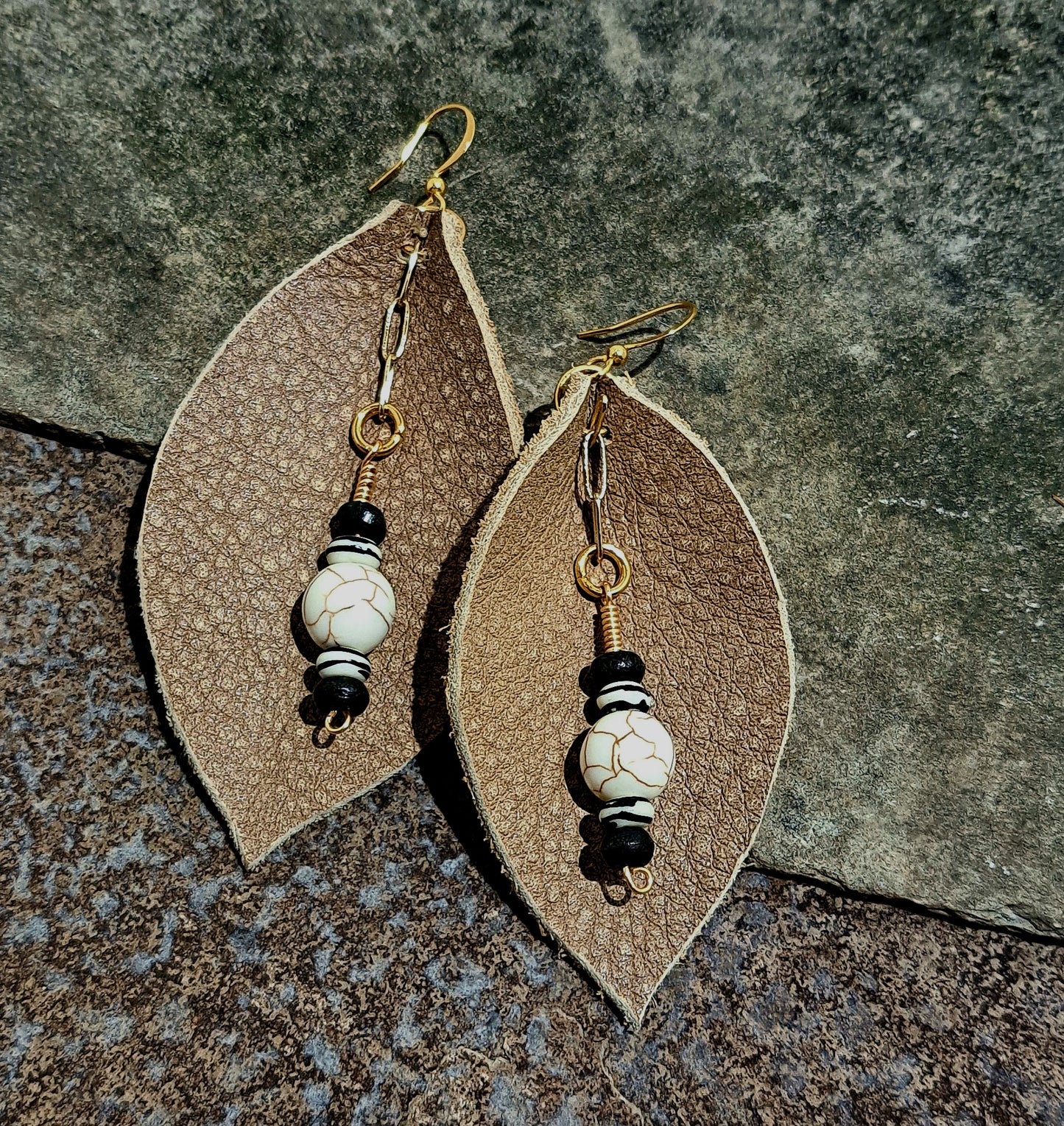 Dangle leather and bead earrings