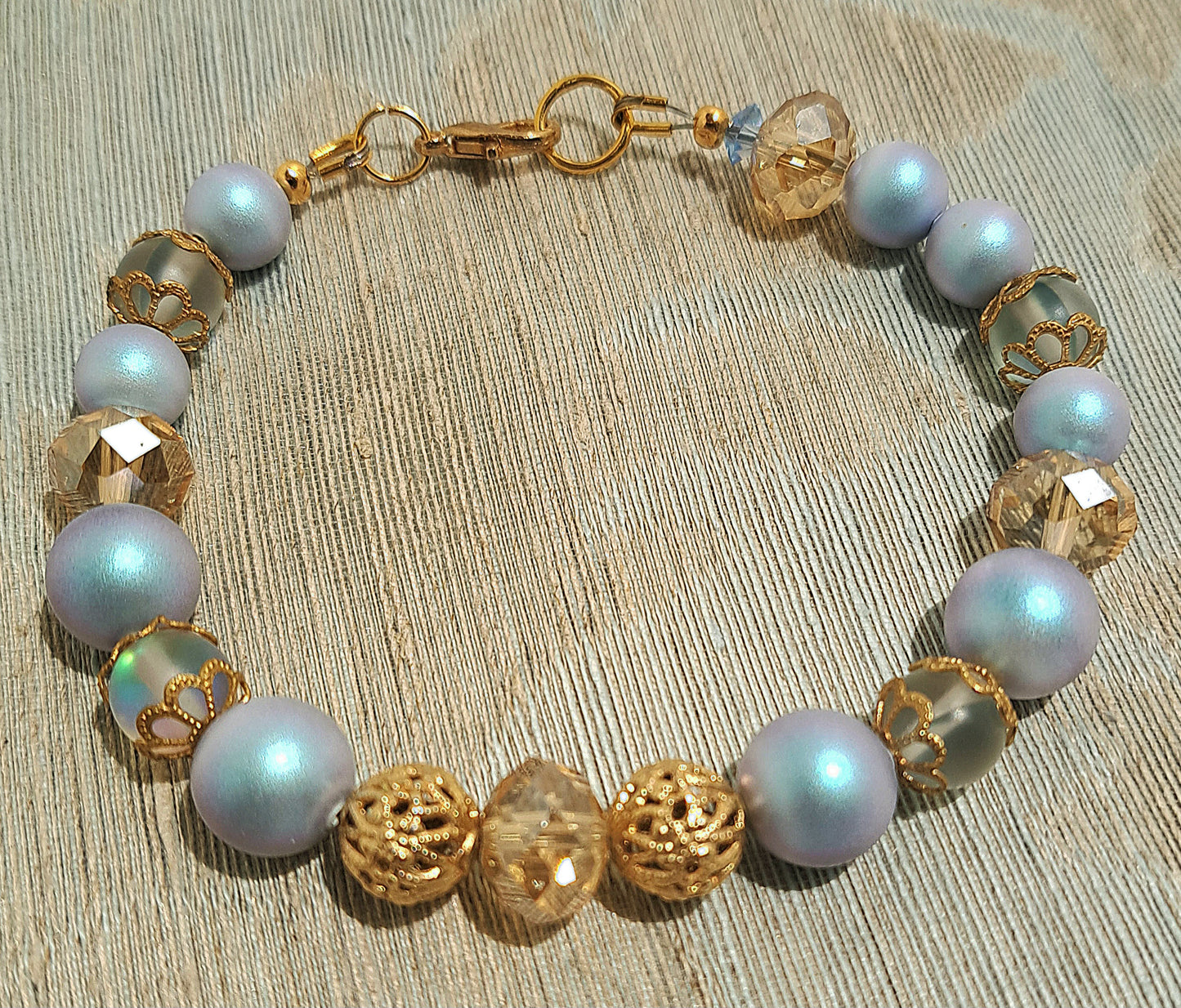Ladies Swarovski blue pearl and vintage gold bracelet