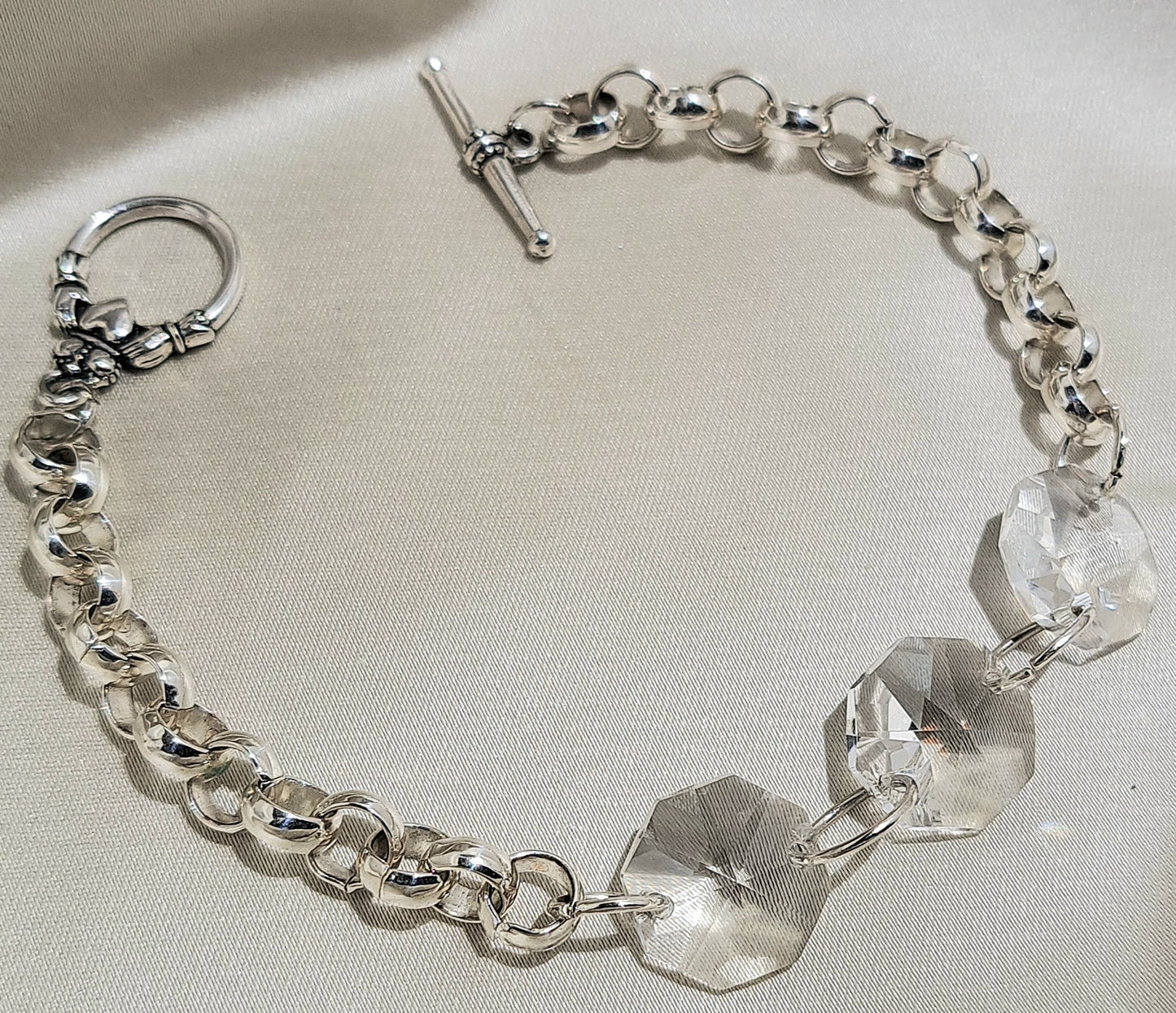 Ladies Crystal Chandelier Bracelet on Silver Rollo Chain