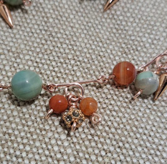 Ladies Rose gold necklace with terra verde agate and carnelian.