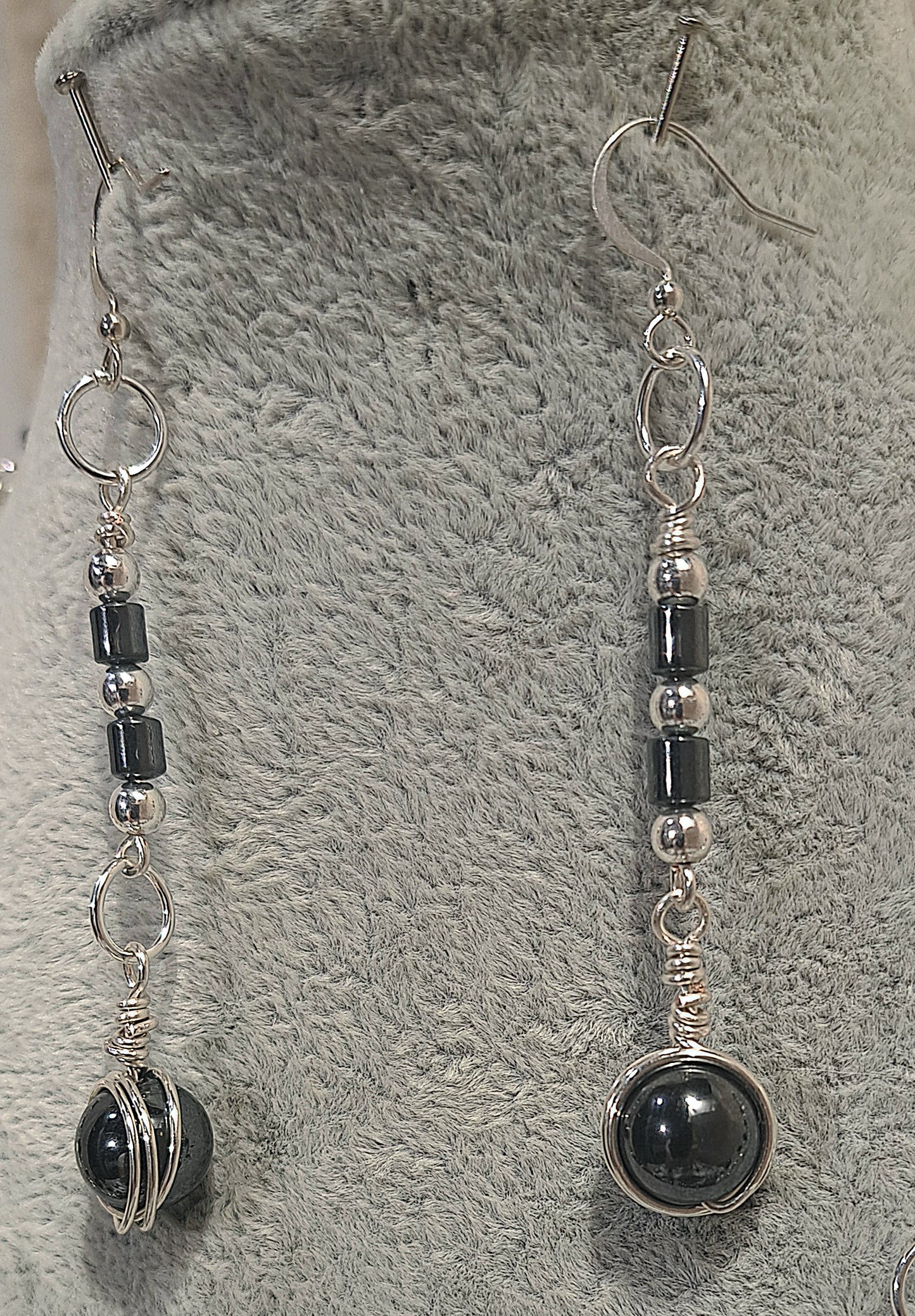Ladies Hematite wire wrapped dangle earrings.