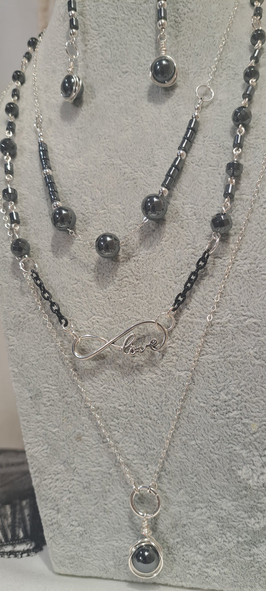 Ladies Hematite wire wrapped dangle earrings.