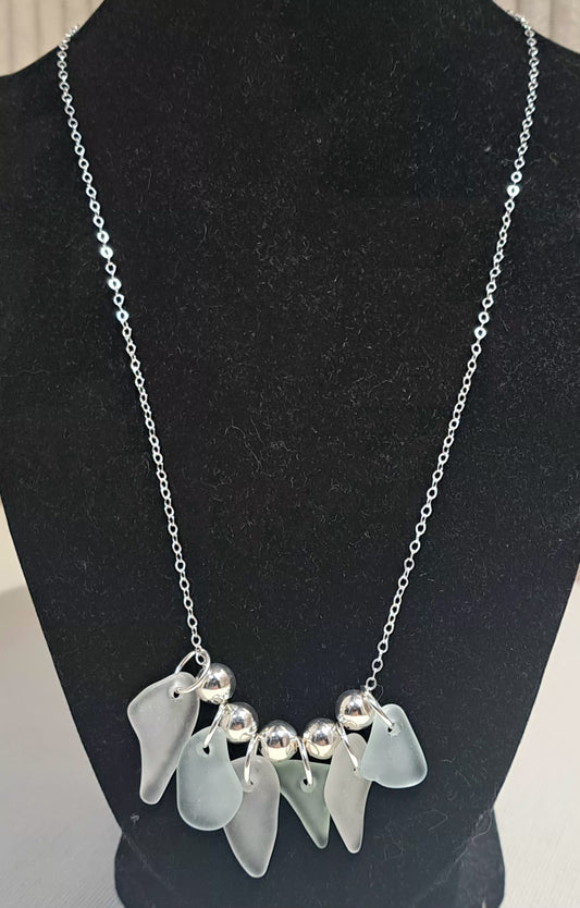 Multi coloured Sea Glass chips with silver bead spacer necklace.