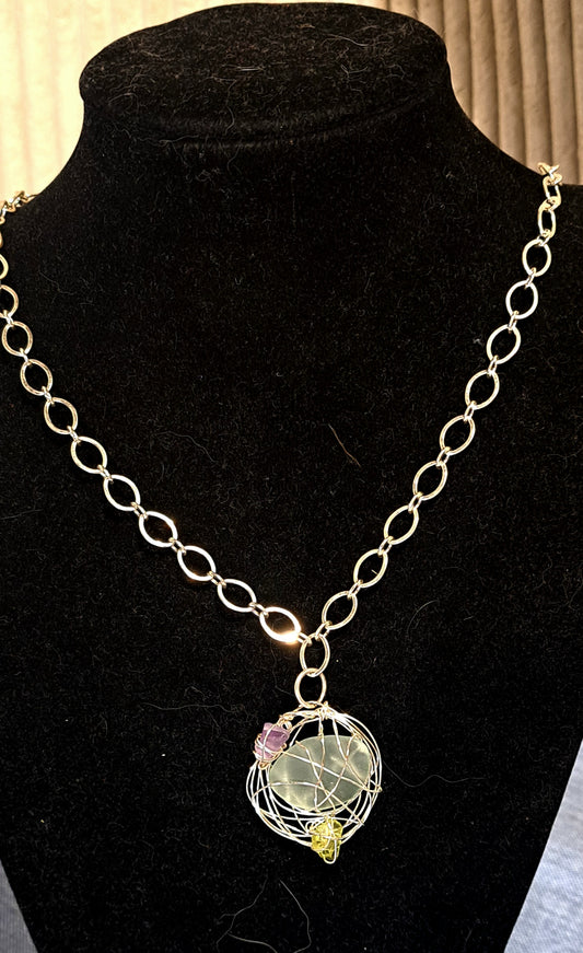 Ladies Silver Wire wrapped Sea Glass pendant necklace