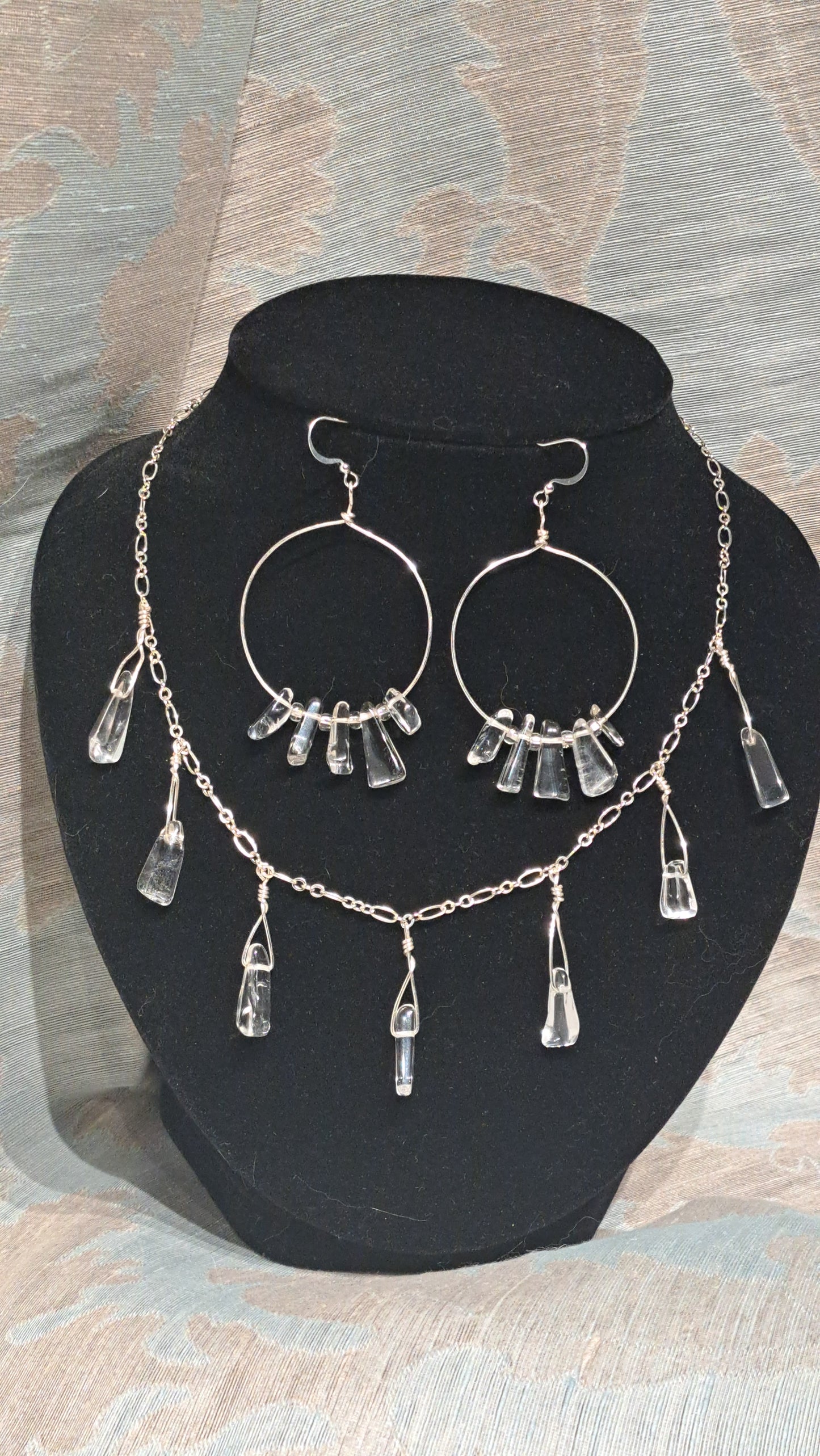 Necklace & Earring set of free form glass and silver