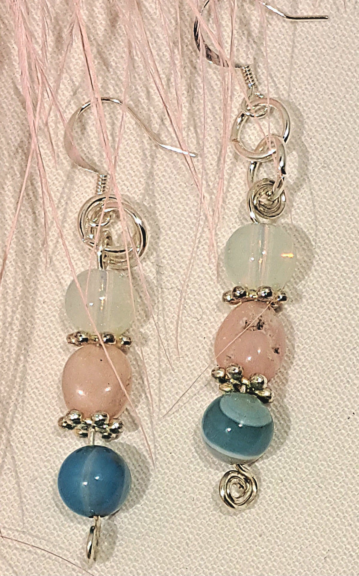 Ladies Free form opal  striped blue agate and moon stone necklace and earring set.