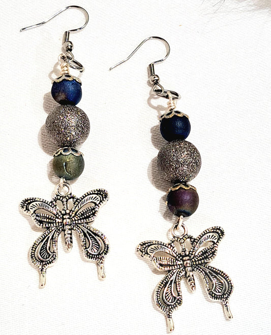Swarovski grey sparkle and Butterfly charm earrings.