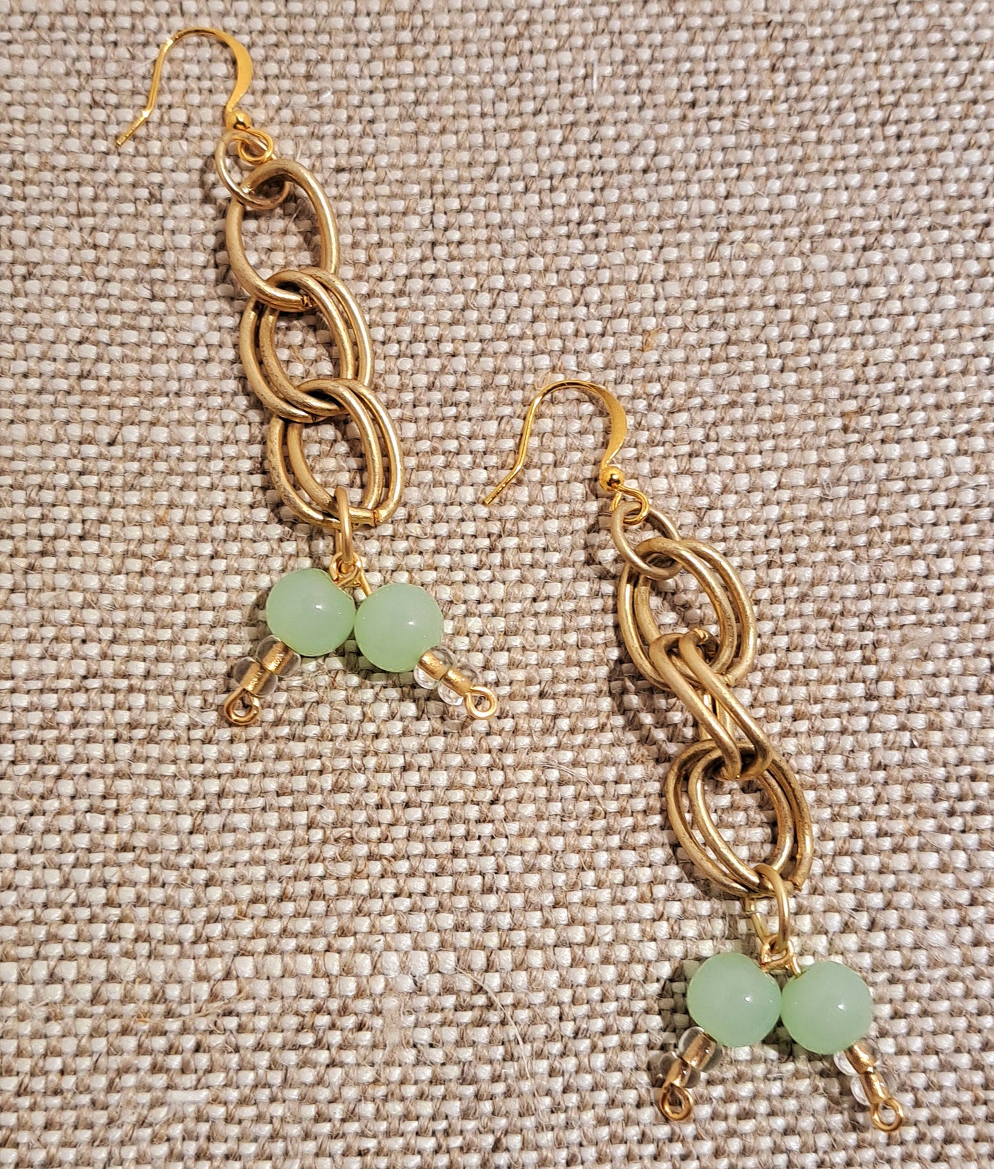 Brushed gold chunky chain earrings with jade beads