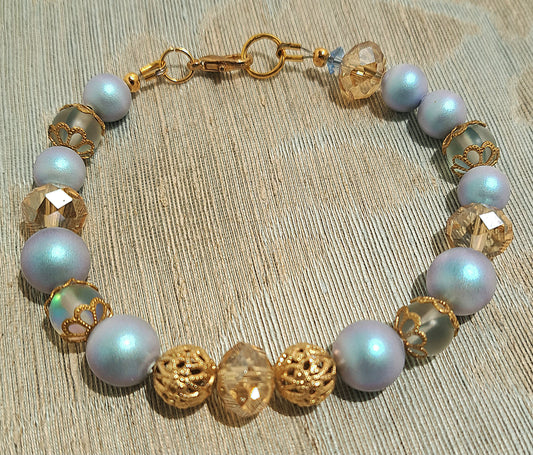Ladies  Swarovski blue pearl and vintage gold bracelet