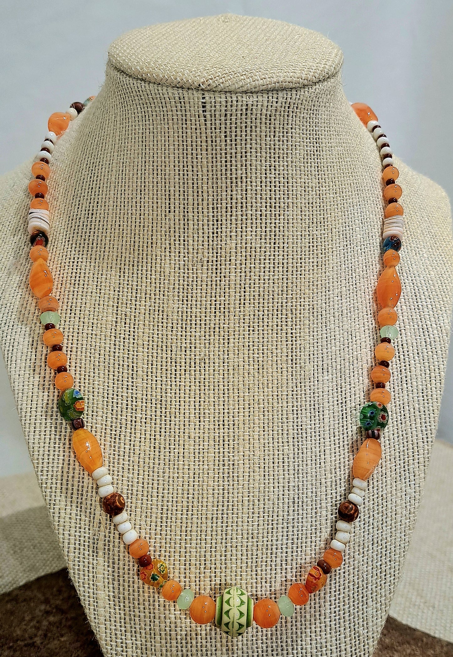 Ladies orange,ivory and green necklace