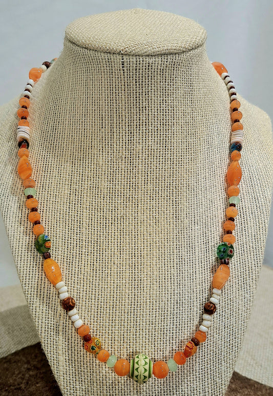 Ladies orange,ivory and green necklace
