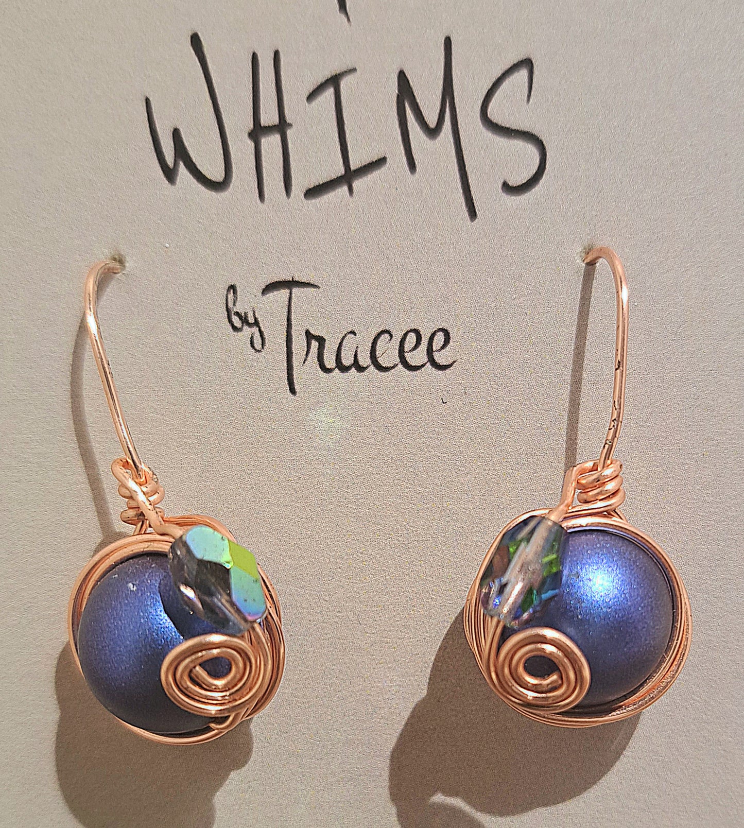 Ladies Swarovski royal blue pearl earrings