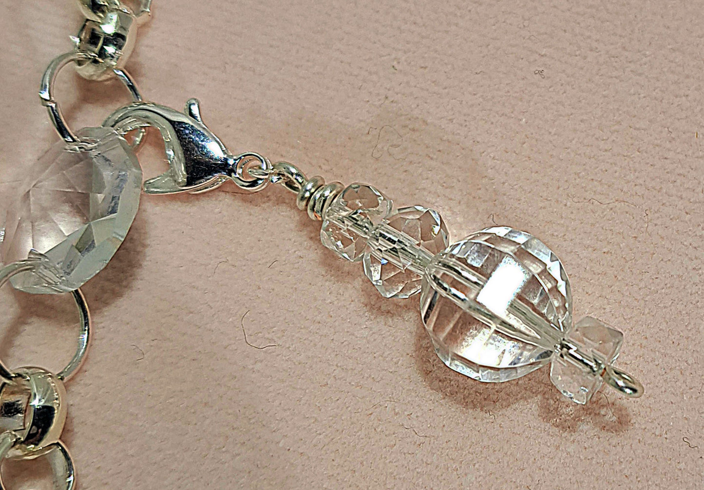 Ladies silver rollo chain and crystal chandelier glass beaded necklace.