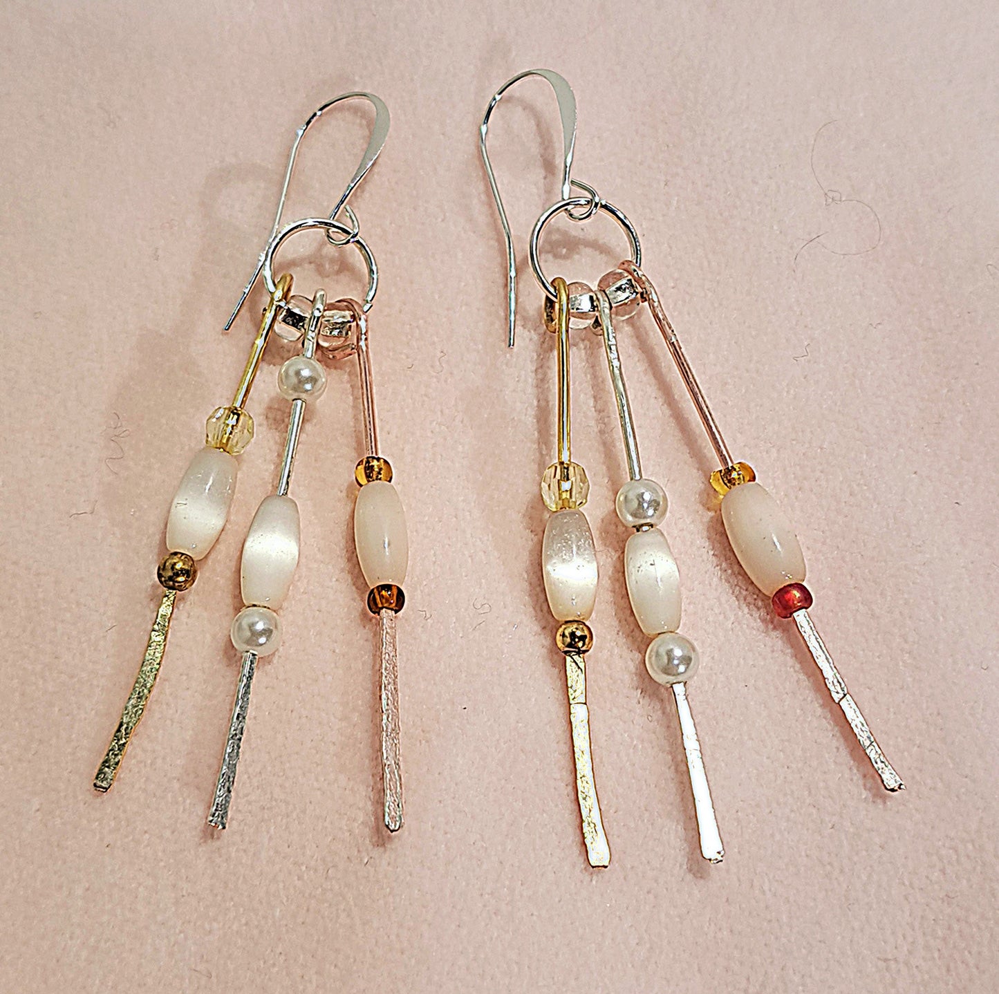 Ladies trio of metals hammered stems with mother of pearl and accent beads