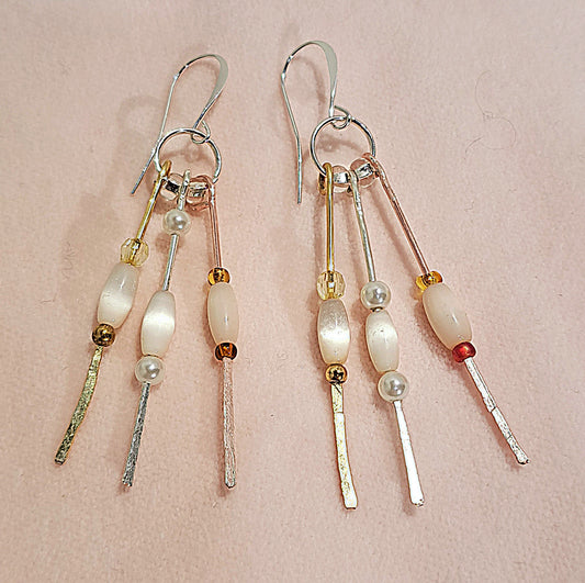 Ladies trio of metals hammered stems with mother of pearl and accent beads