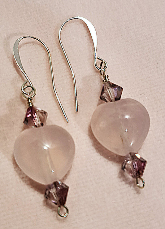 Ladies sterling silver rose quartz heart with bi cone beads