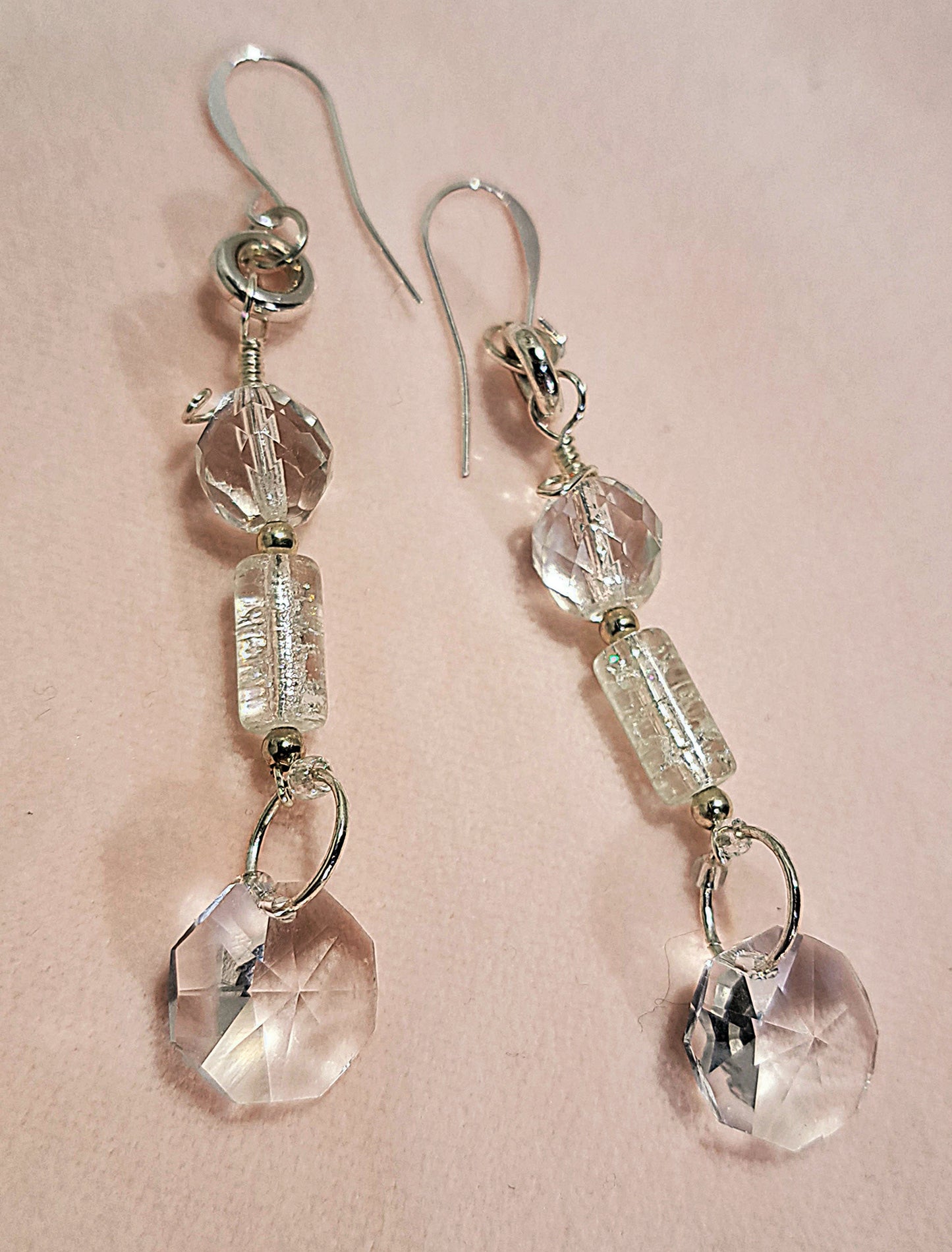 Ladies Crystal chandelier beaded drop earrings on sterling silver ear wires.