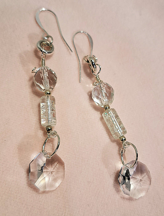 Ladies Crystal chandelier beaded drop earrings on sterling silver ear wires.