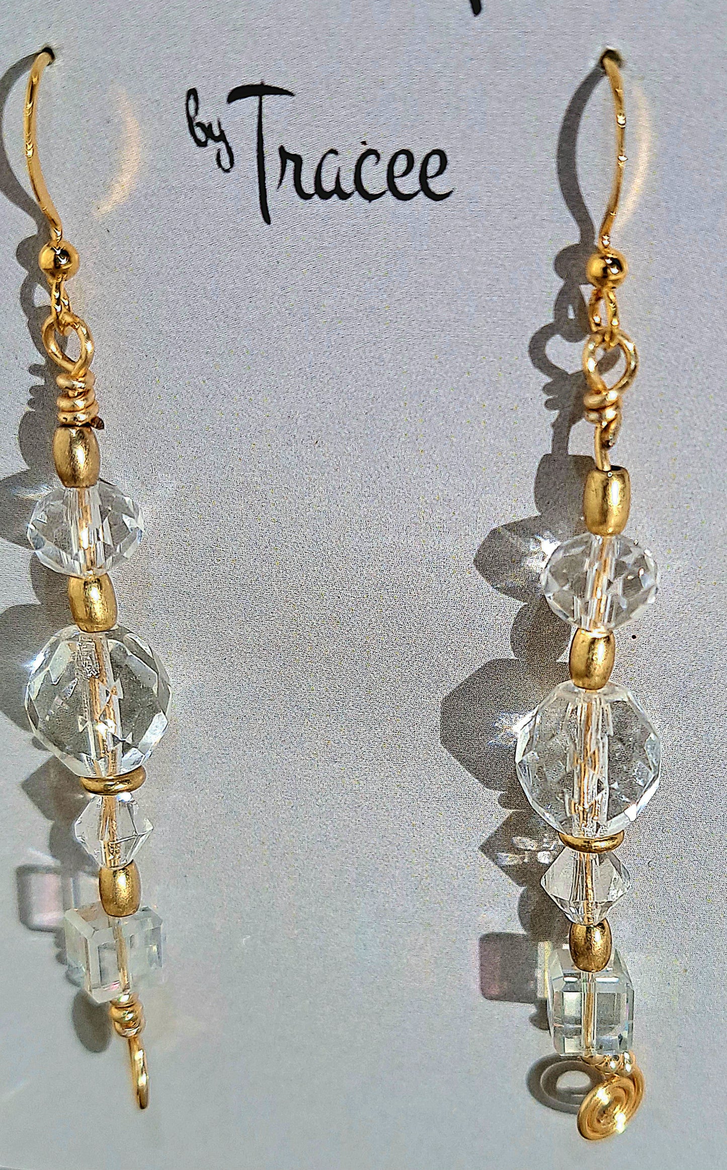Ladies Vintage crystal balls and boxes on gold earring