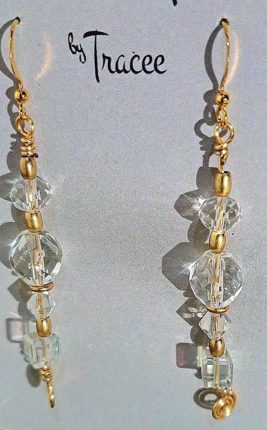 Ladies Vintage crystal balls and boxes on gold earring