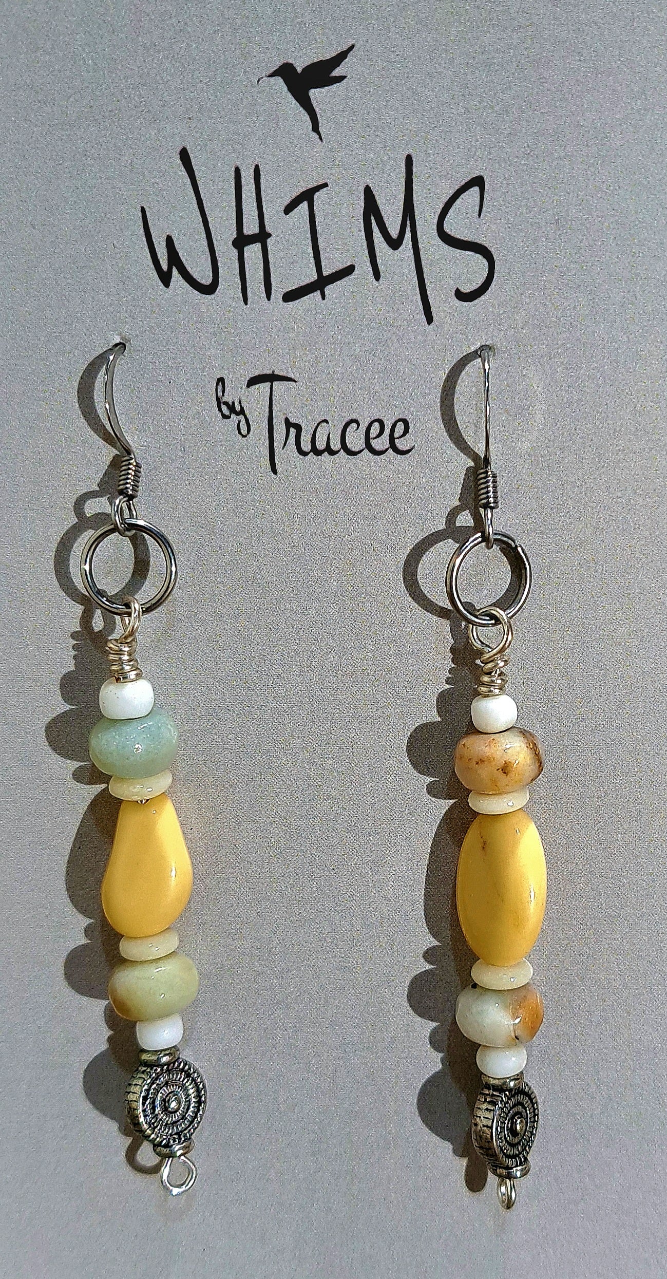 Ladies Amazonite ,shell and yellow beads set on stainless steel.