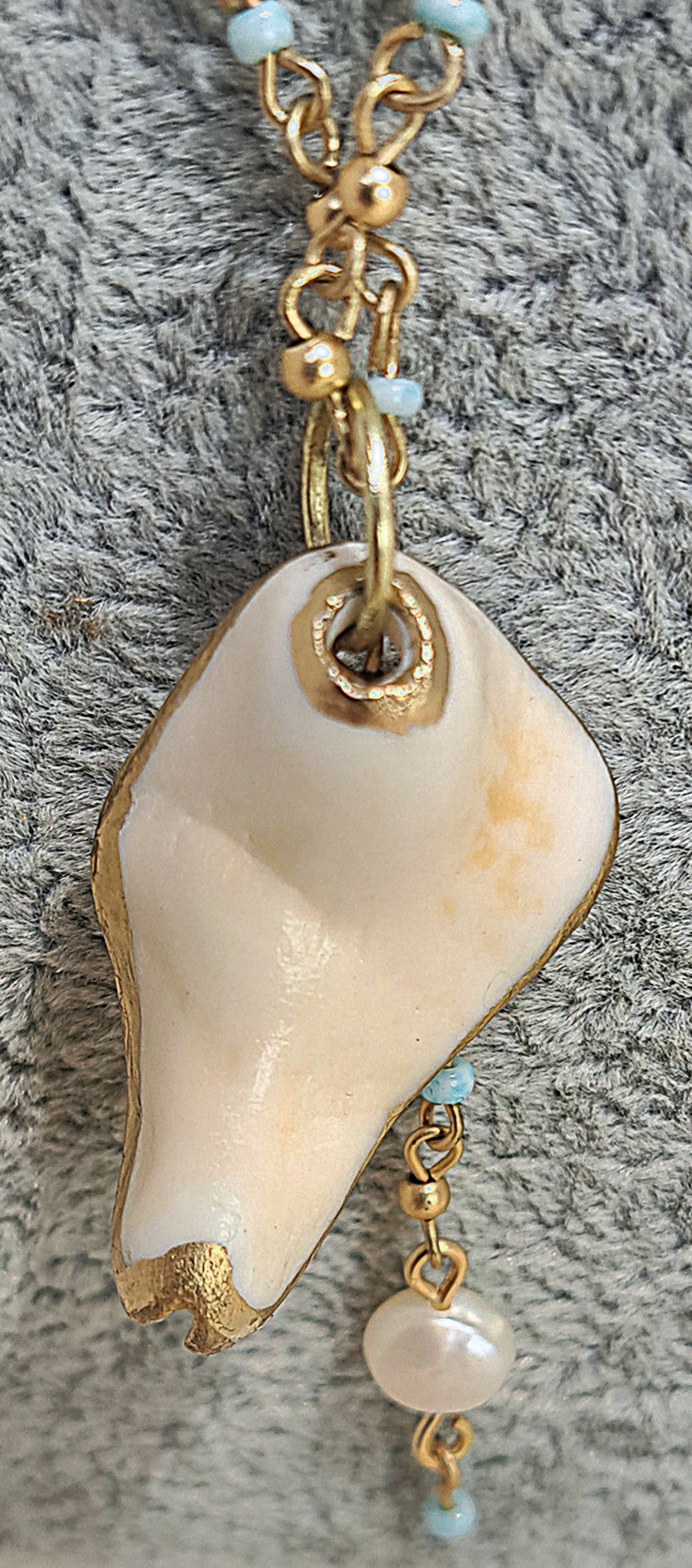 Sea Shell Necklace  and earring with embellished satellite chain and  fresh water pearl details