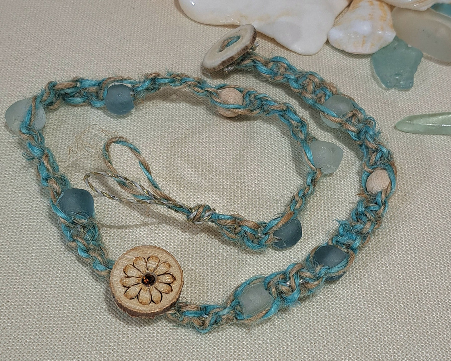 Wrap Jute Bracelet with Java glass and natural wood.