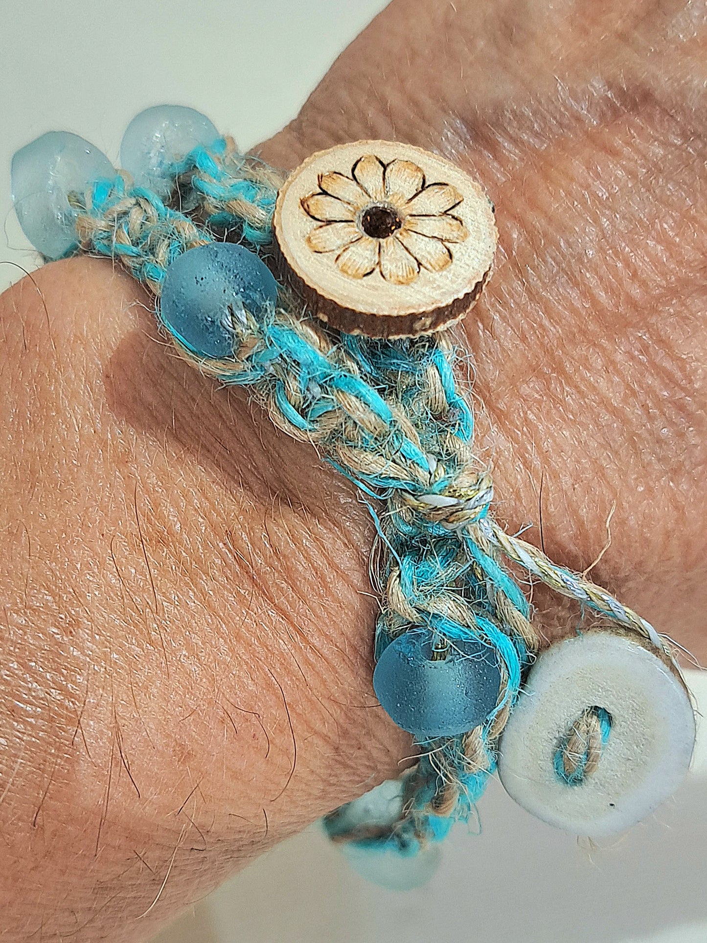 Wrap Jute Bracelet with Java glass and natural wood.