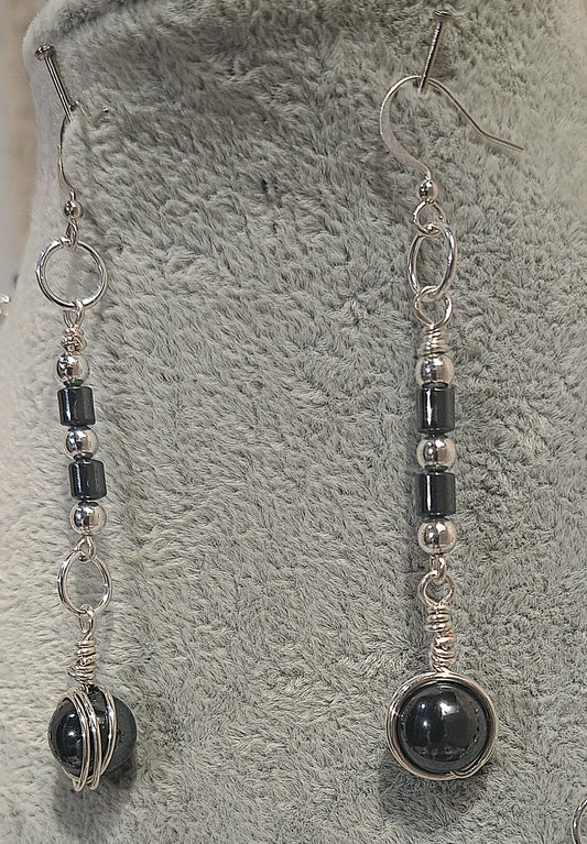 Ladies Hematite wire wrapped dangle earrings.