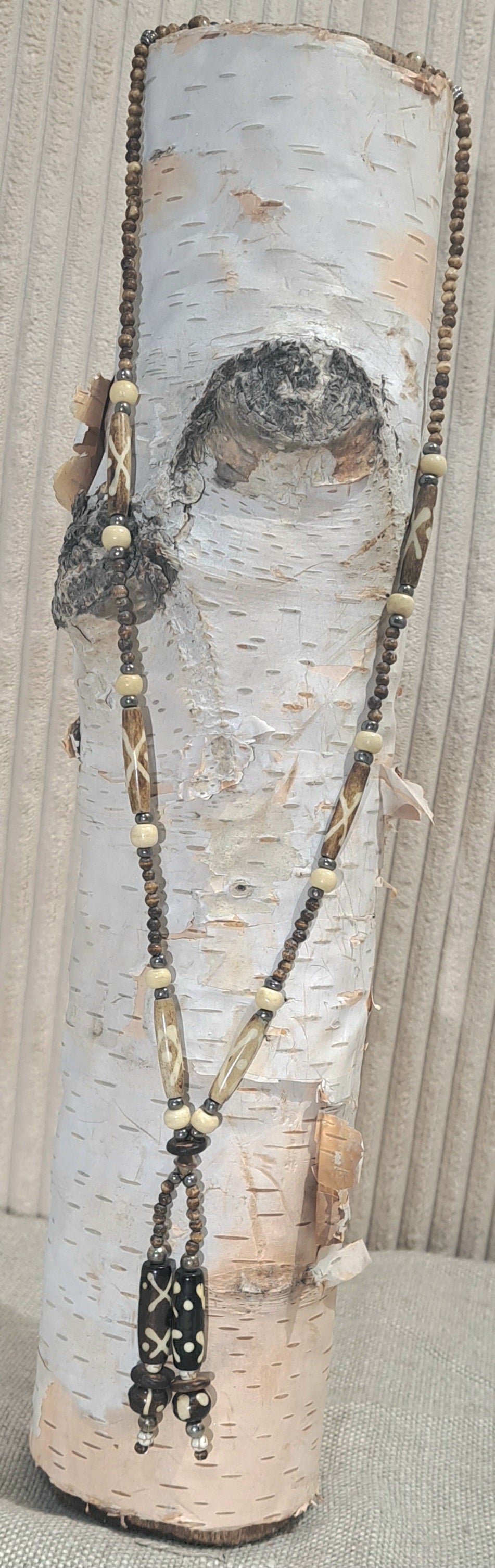 Ladies African inspired Neutral necklace with Batik design pendant