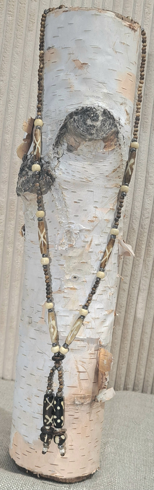 Ladies African inspired Neutral necklace with Batik design pendant