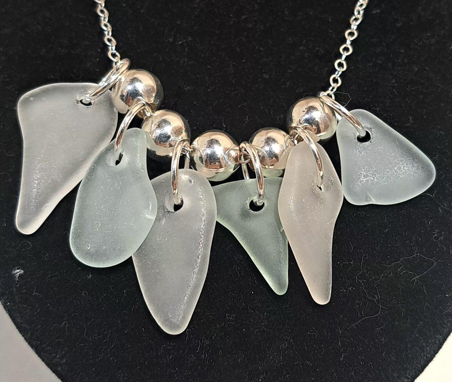 Multi coloured Sea Glass chips with silver bead spacer necklace.
