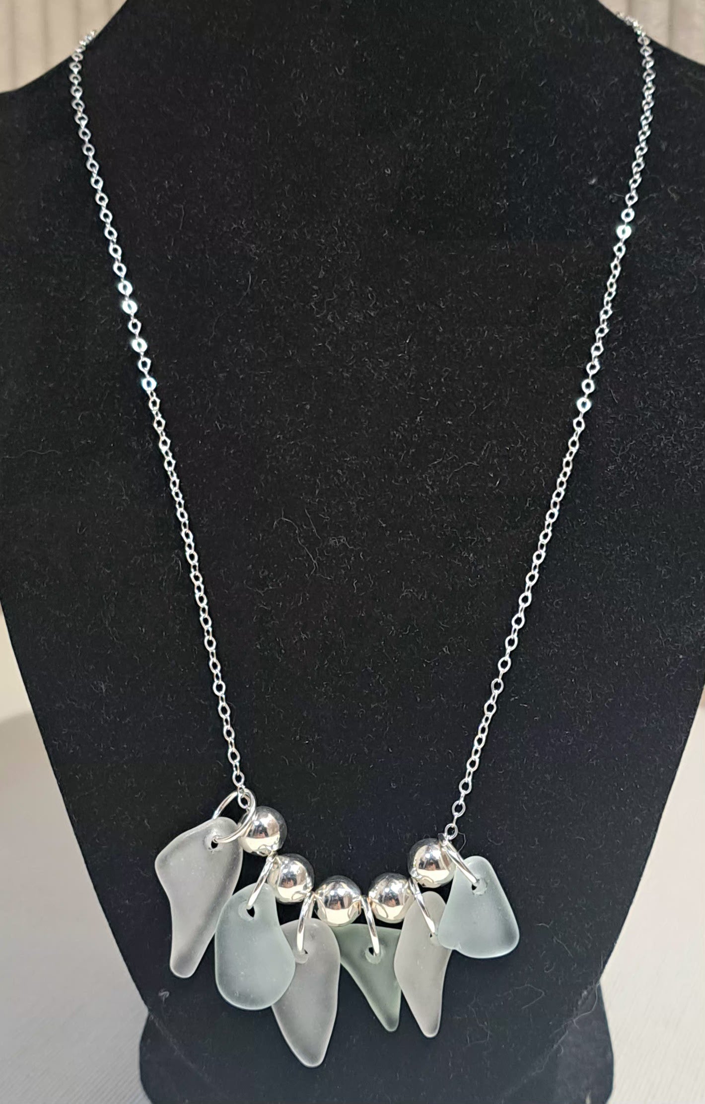 Multi coloured Sea Glass chips with silver bead spacer necklace.