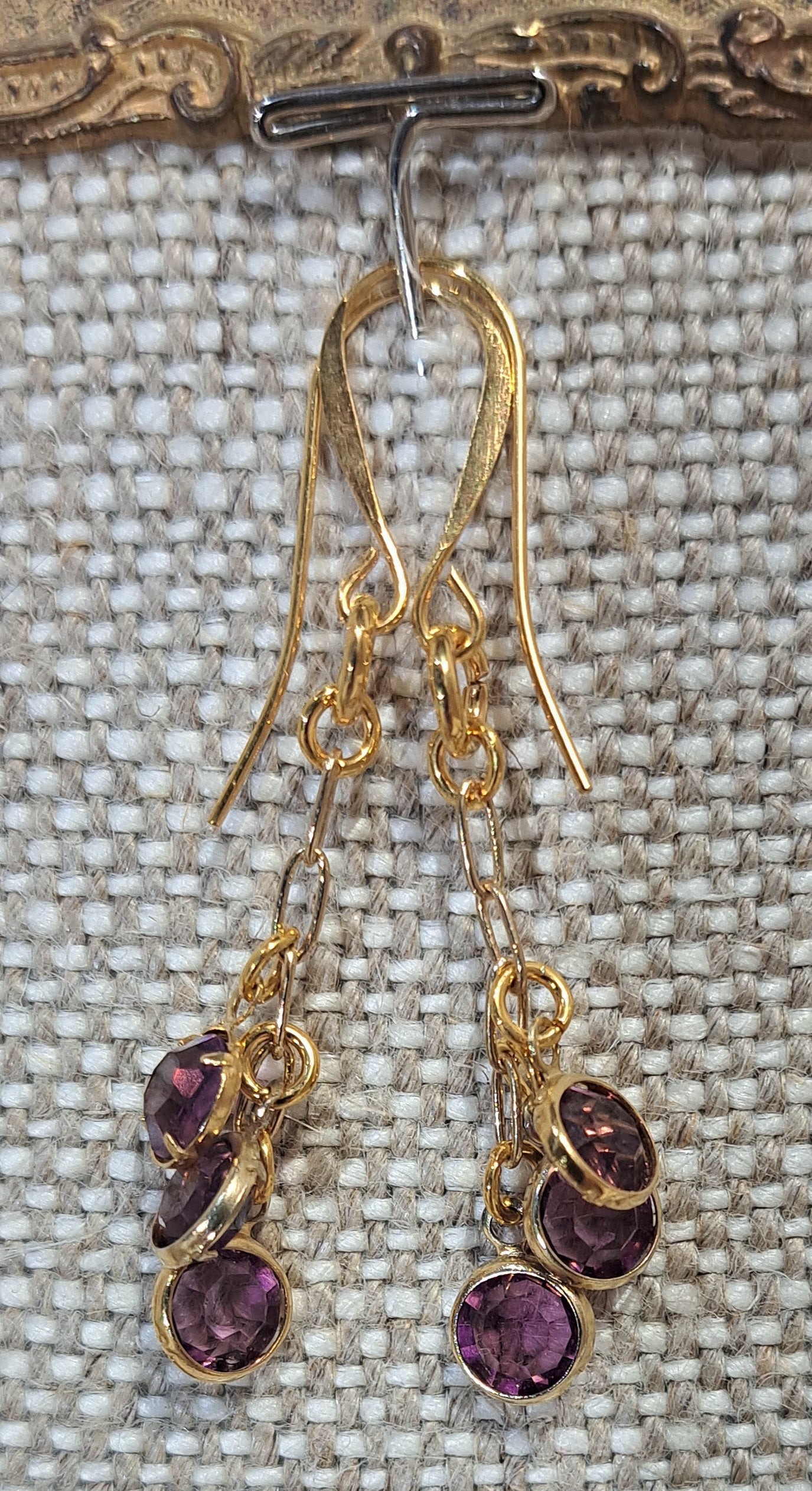 Ladies paperclip chain necklace with amethyst glass charms and matching dangle earrings