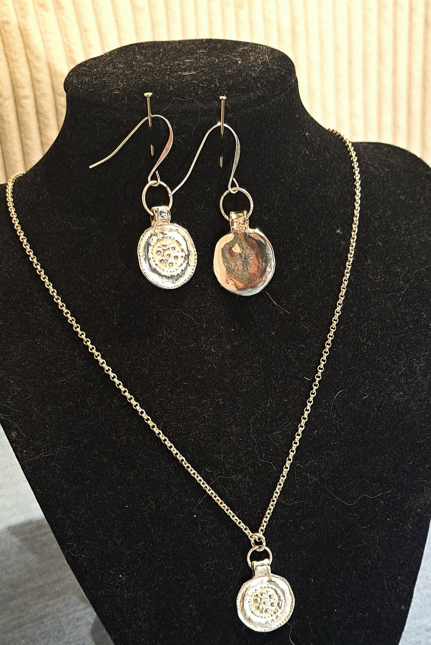 Ladies silver coin necklace and earring set