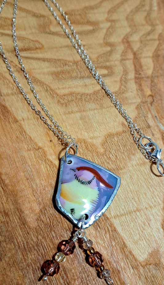 Japanese hand painted broken china pendant necklace