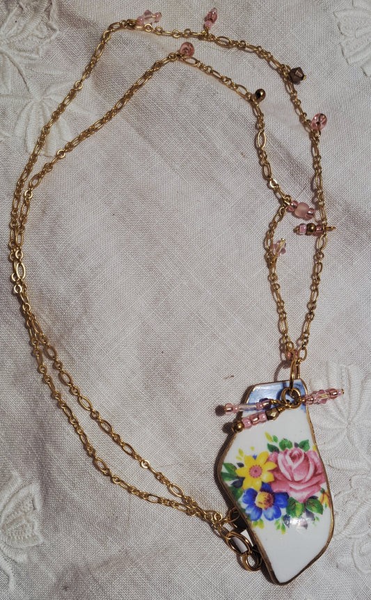 Vintage Royal Albert broken china floral pendant