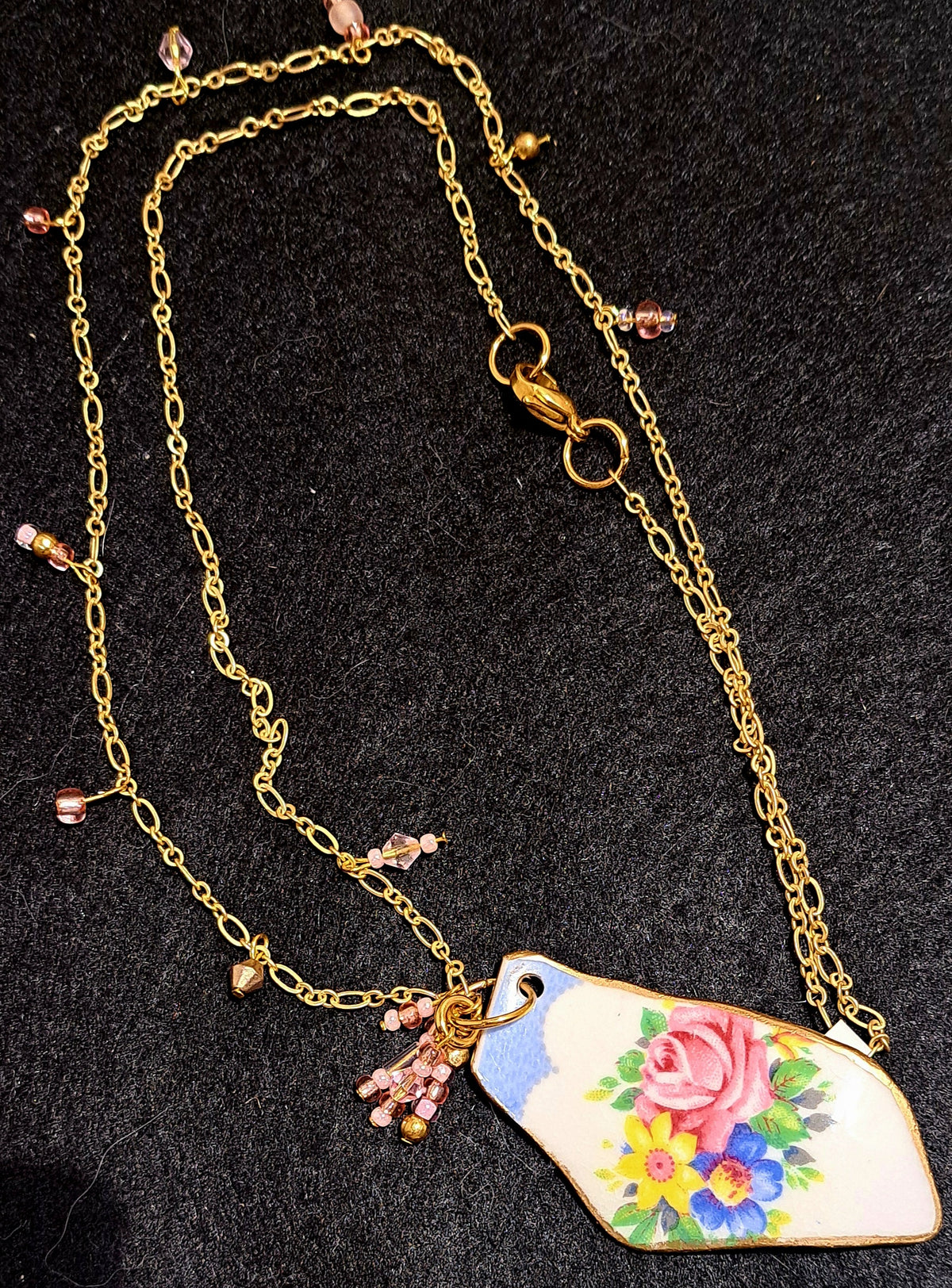 Vintage Royal Albert broken china floral pendant