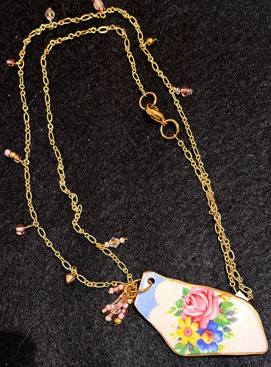 Vintage Royal Albert broken china floral pendant