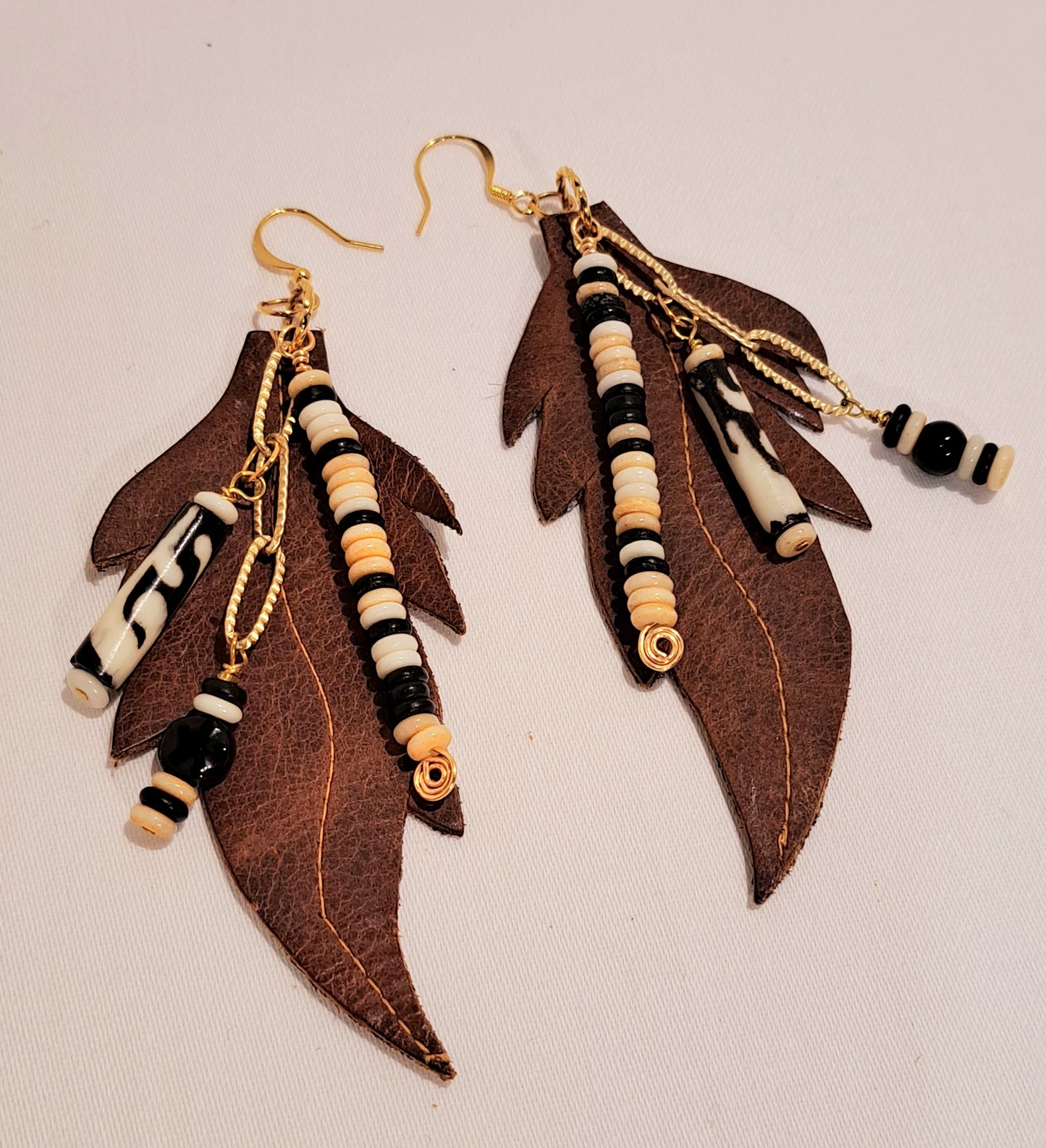 African Inspired Leather Leaf Earrings