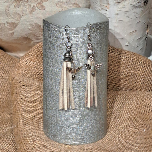 Earrings Leather and winged dangle