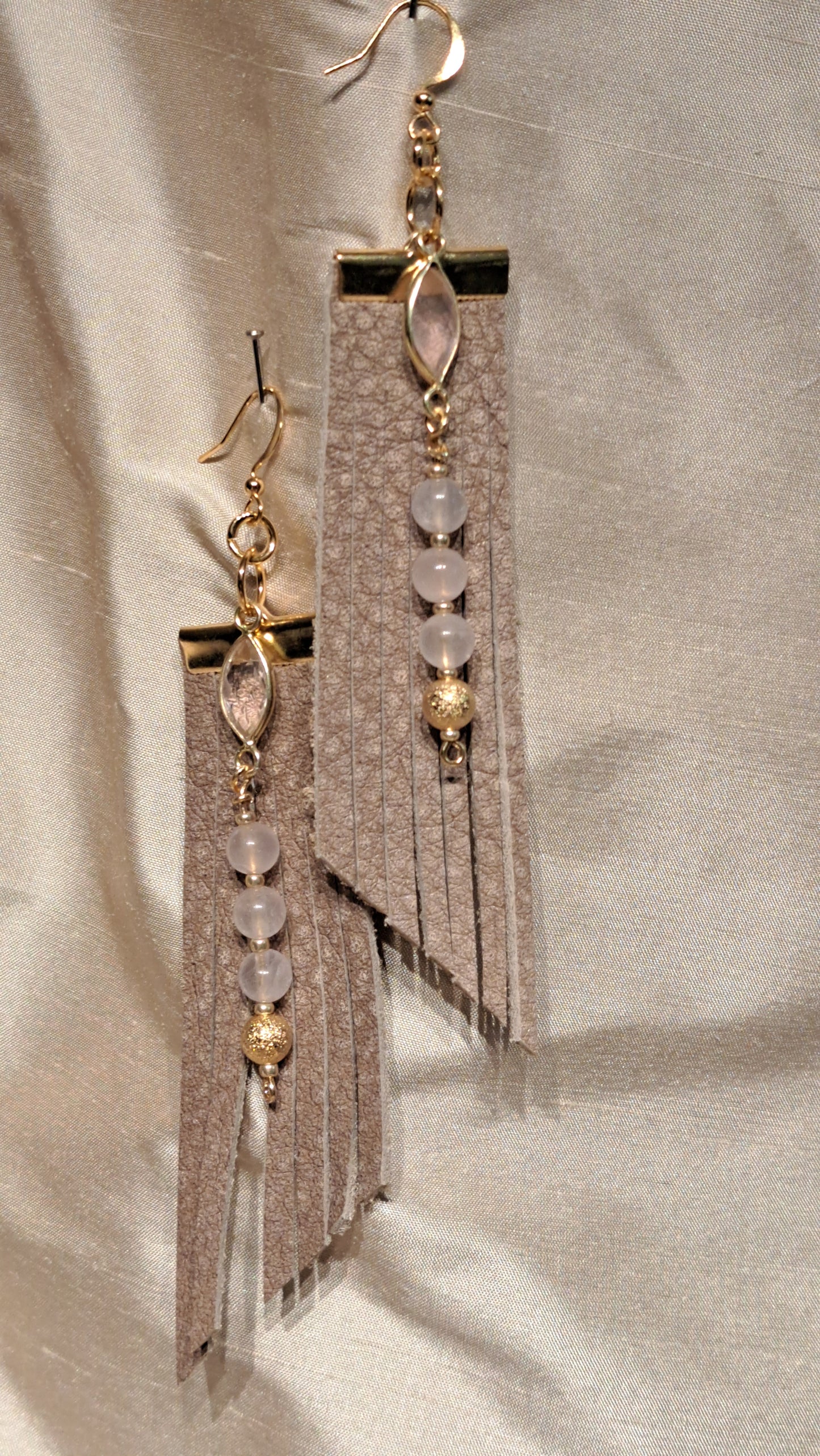 Earrings, Buff suede Pale Pink Quartz